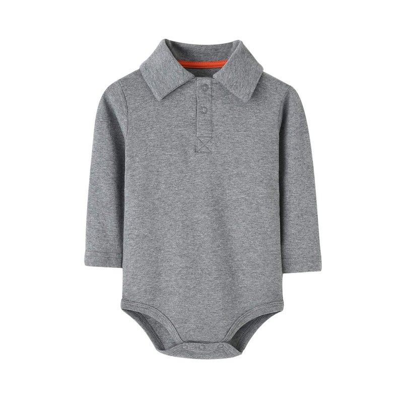 Teach Leanbh Infant Baby Polo Bodysuit Cotton Long Sleeve Pure Color Shirt 3-24 Months (24 Months, Grey) - Image 1